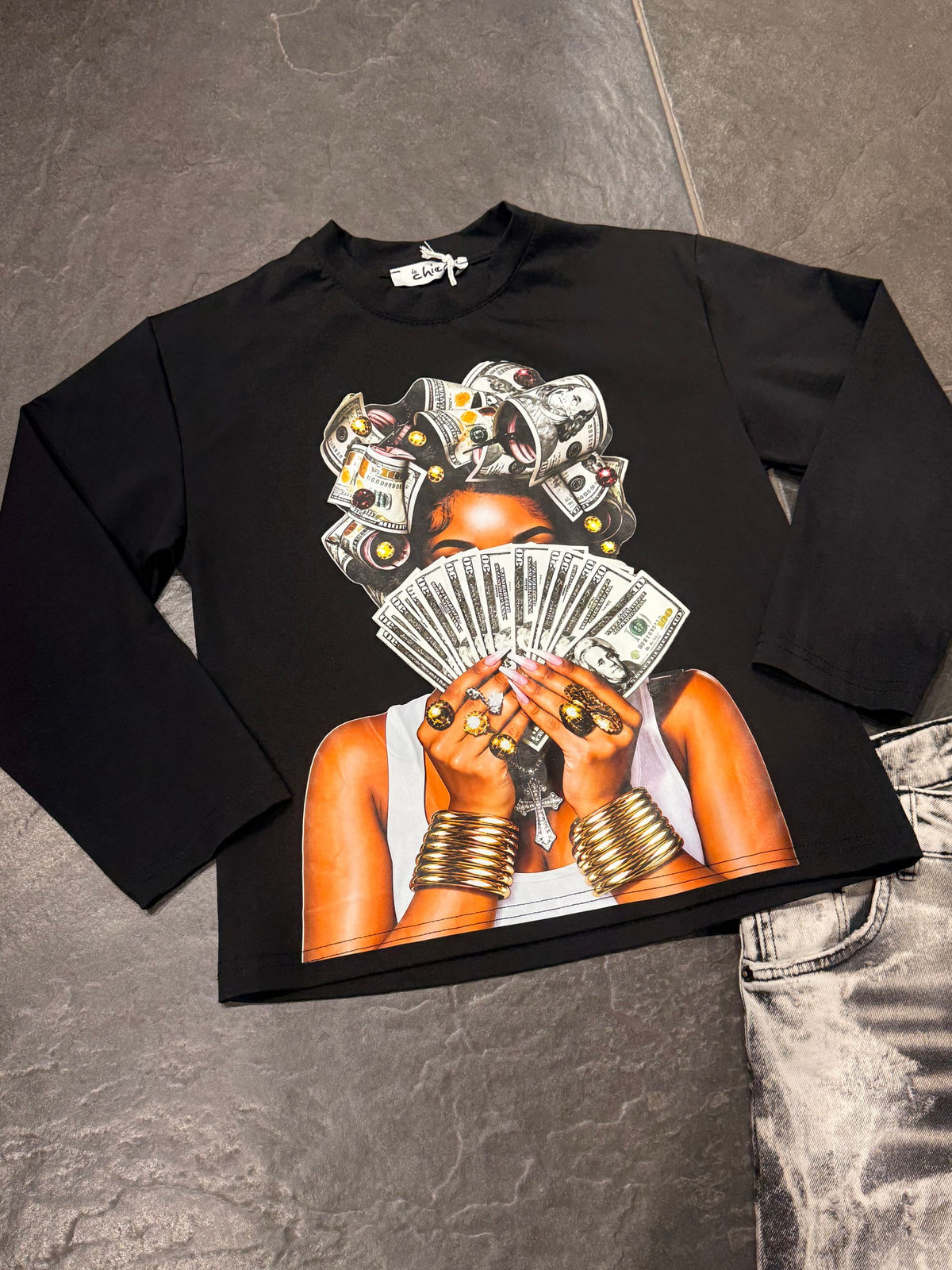 1306 T-SHIRT DOLLARO NERA - T-shirt bimbo - IO CHICO