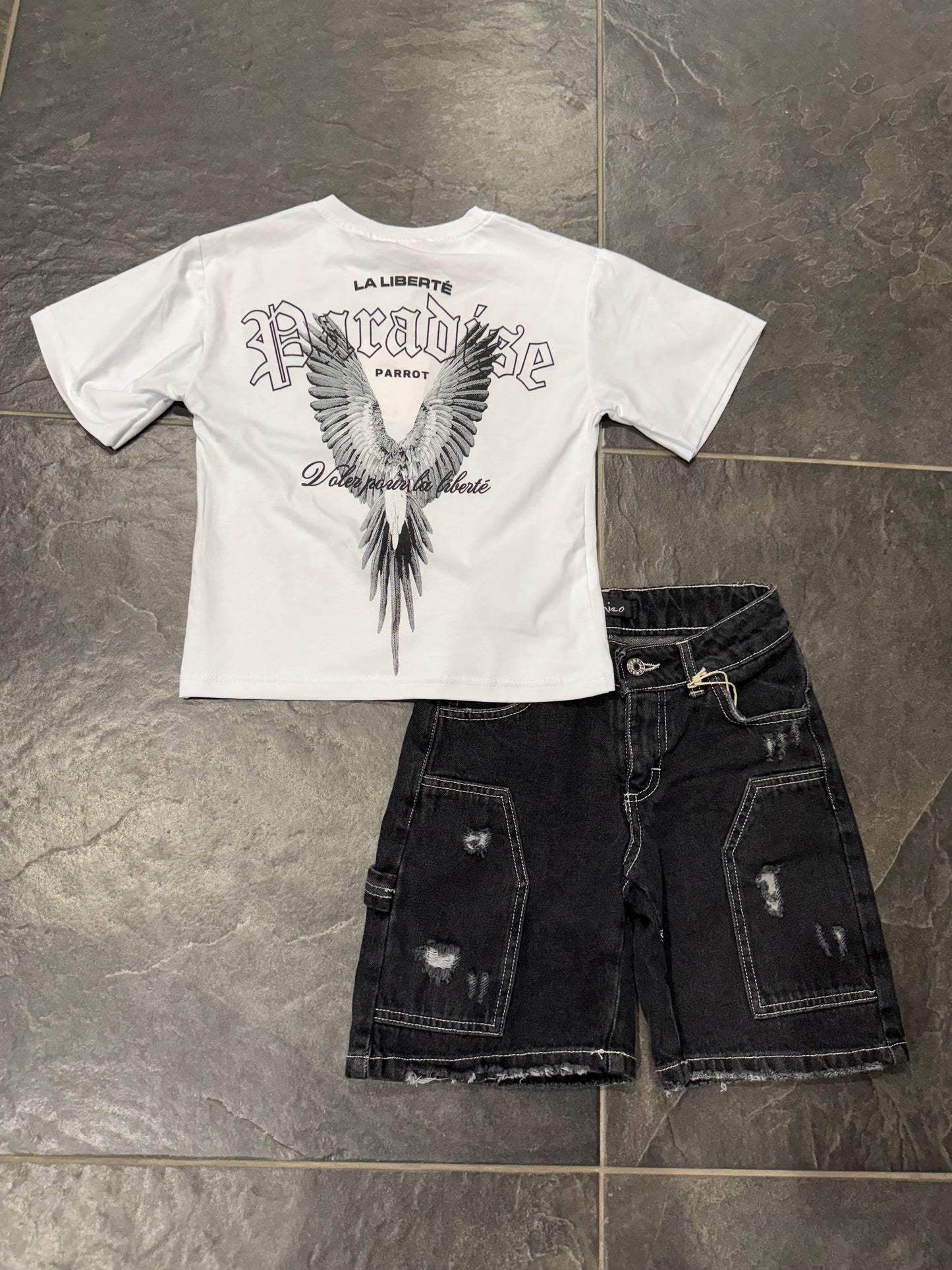 J368 SHORT JEANS SCURO - short bimbo - IO CHICO