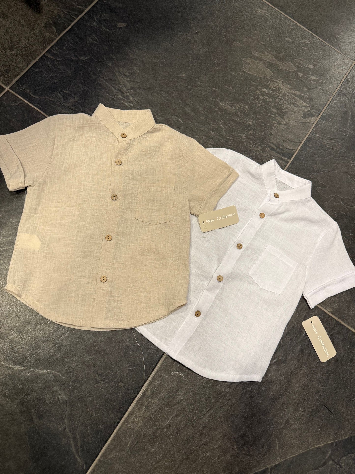 25113 CAMICIA LINO BEIGE - camicia bimbo -