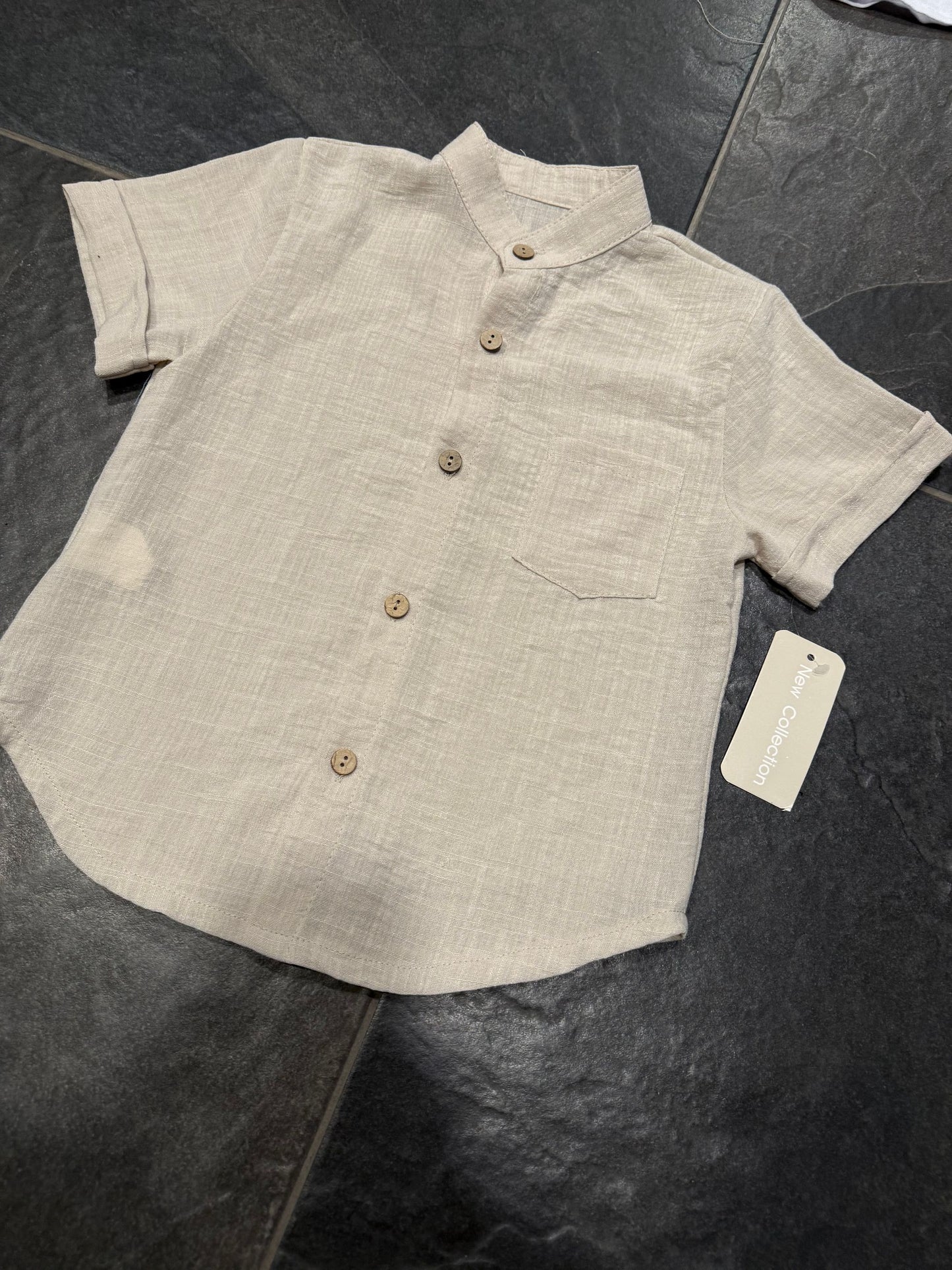 25113 CAMICIA LINO BEIGE - camicia bimbo -