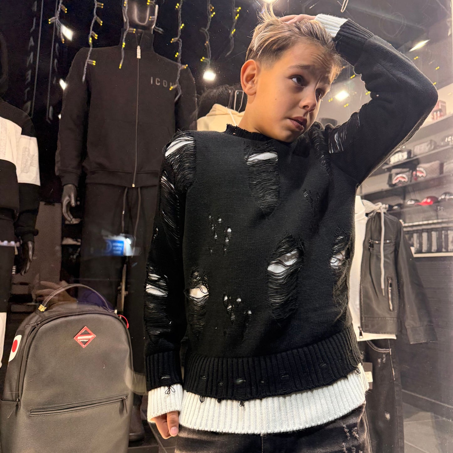 CB ML/DOUBLE MAGLIONCINO NERO - maglieria bimbo - CIANOTIC