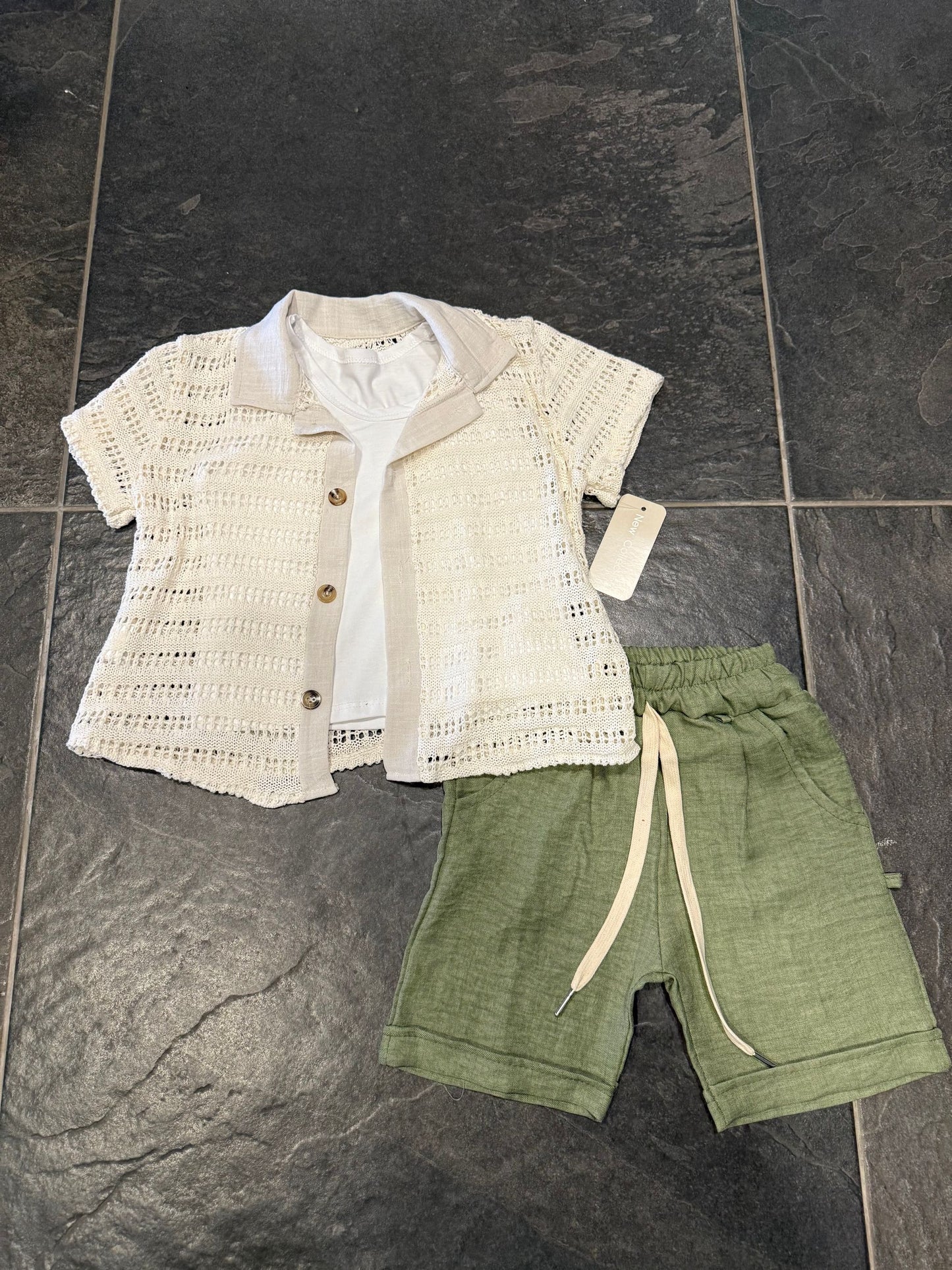 25190 COORDINATO BIMBO BEIGE/VERDE - Completi & Coordinati -