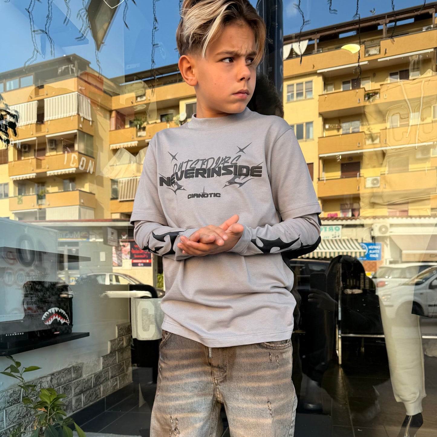 CB LONG SLEEVES NEVER GRIGIA - T-shirt bimbo - CIANOTIC