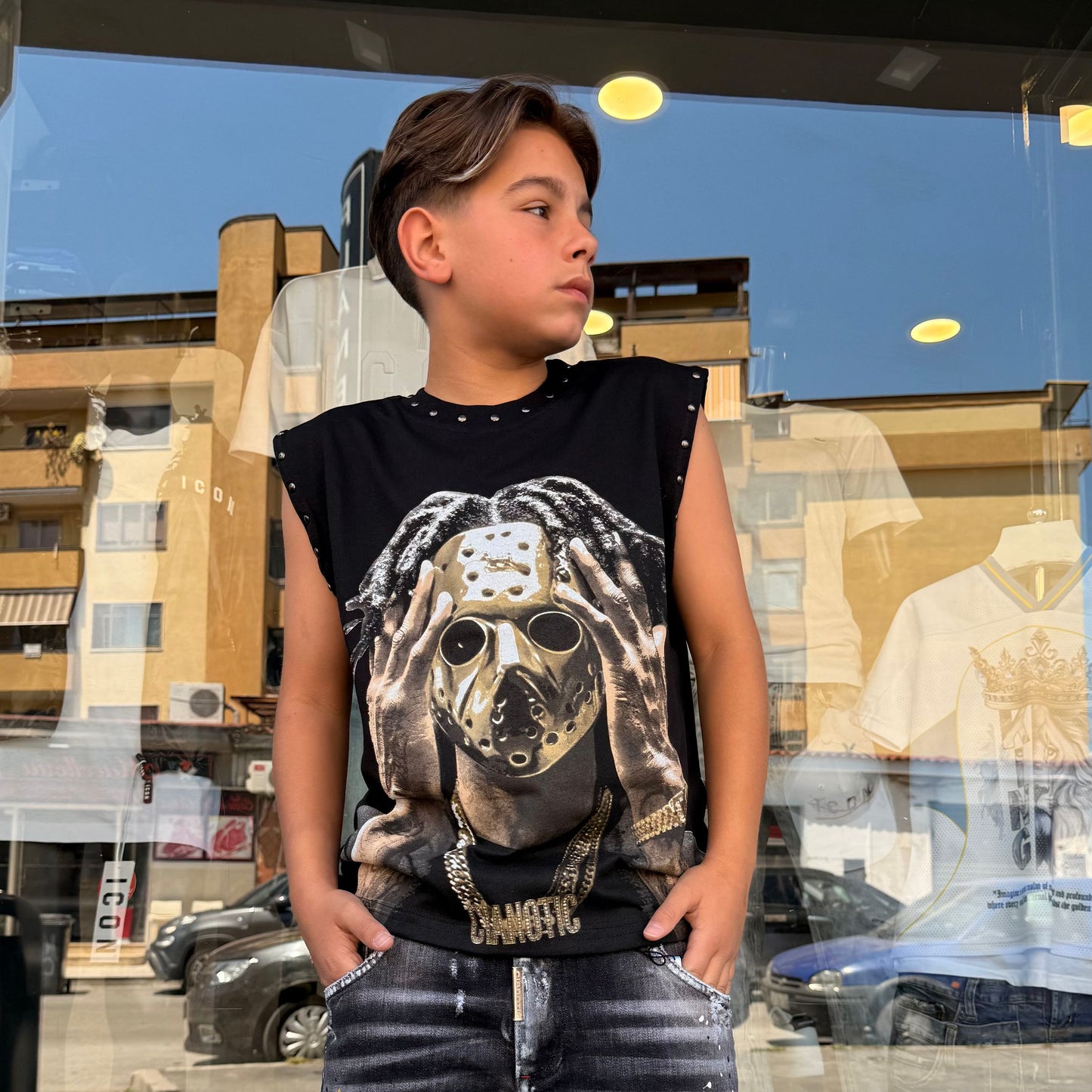 CB/SMANICATO/MASK T-SHIRT NERA - T-shirt bimbo - CIANOTIC