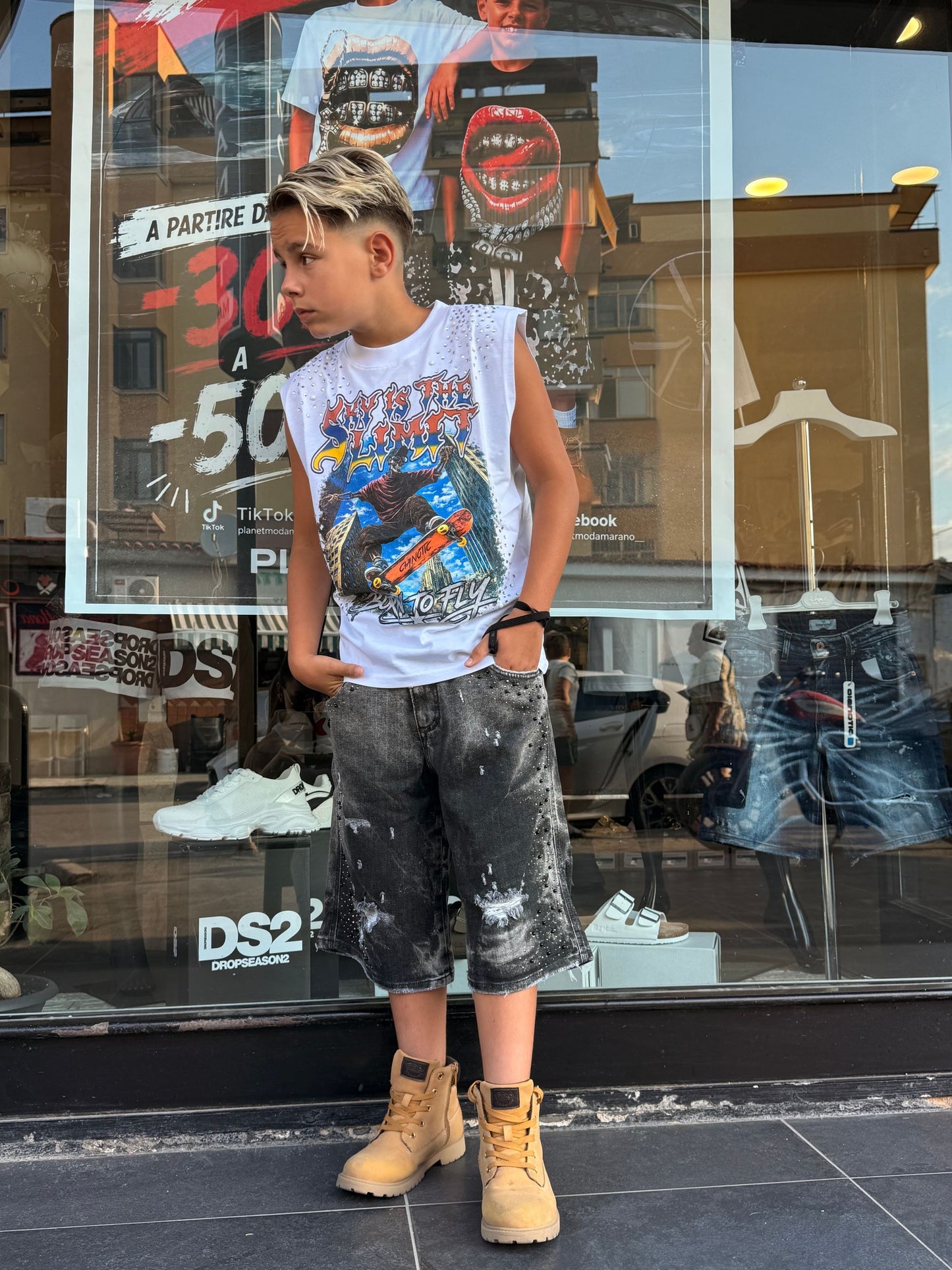 CB SMANICATO SKY BIANCA - T-shirt bimbo - CIANOTIC