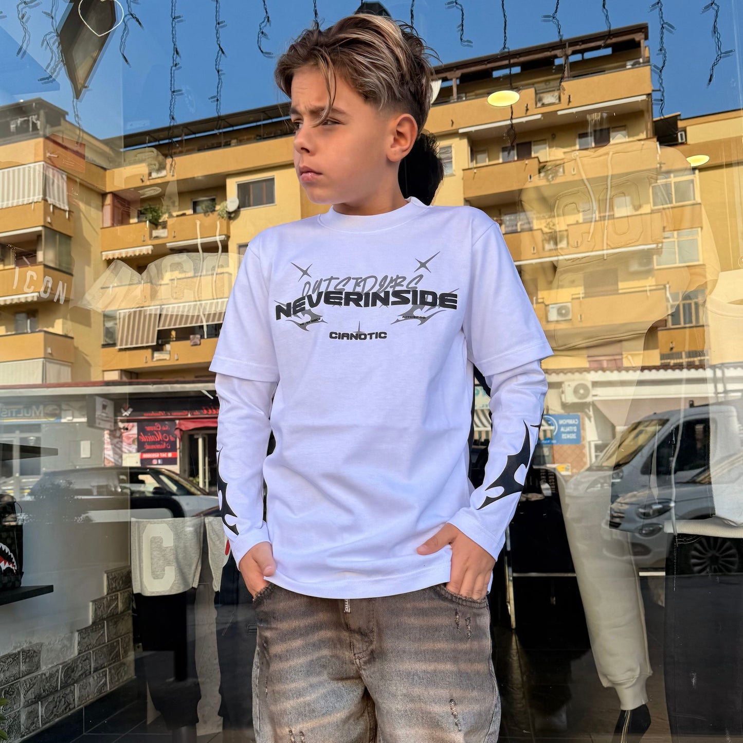 CB LONG SLEEVES NEVER BIANCA - T-shirt bimbo - CIANOTIC