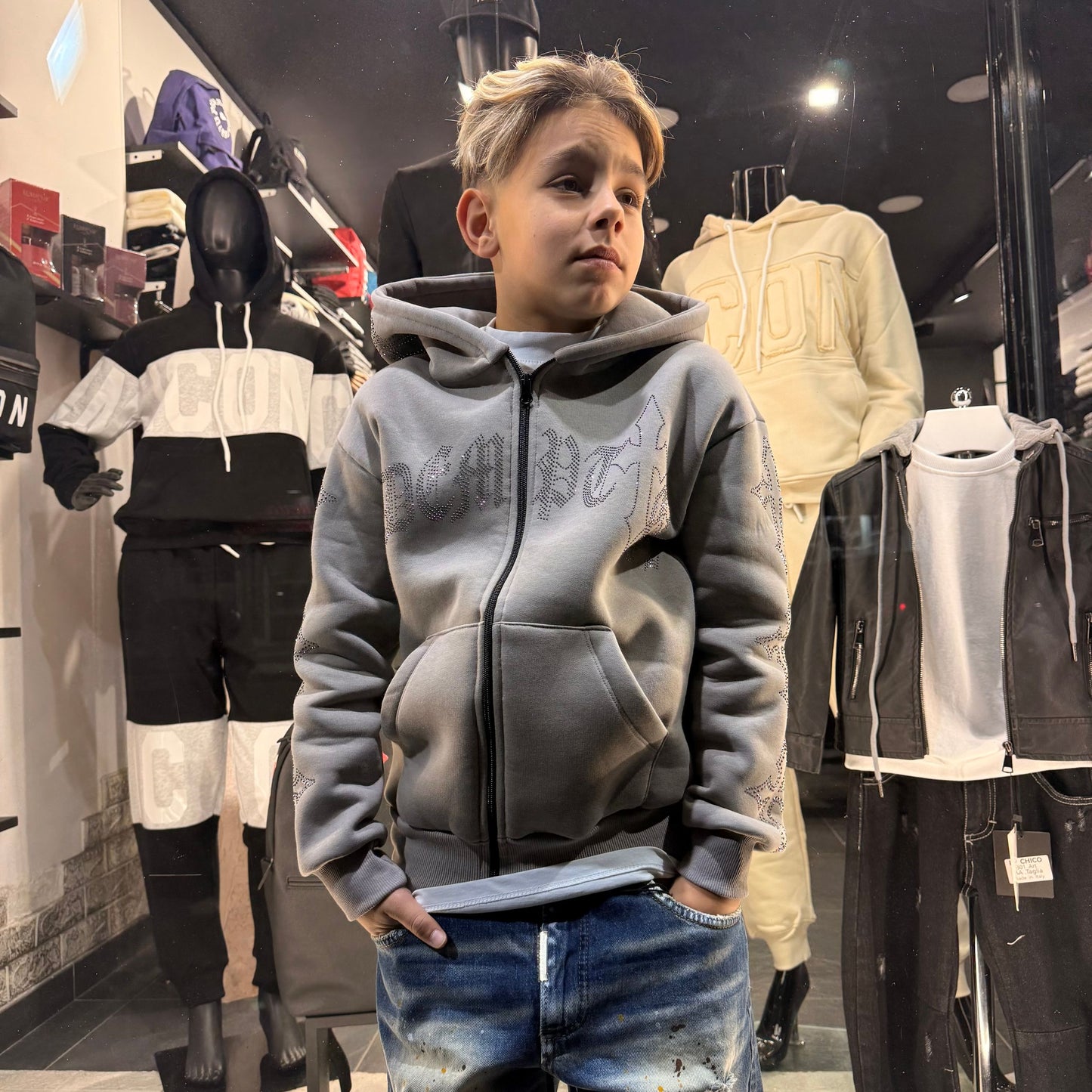 CBHOODIE ZIPPED DIAMOND GRIGIO - felpa bimbo - CIANOTIC