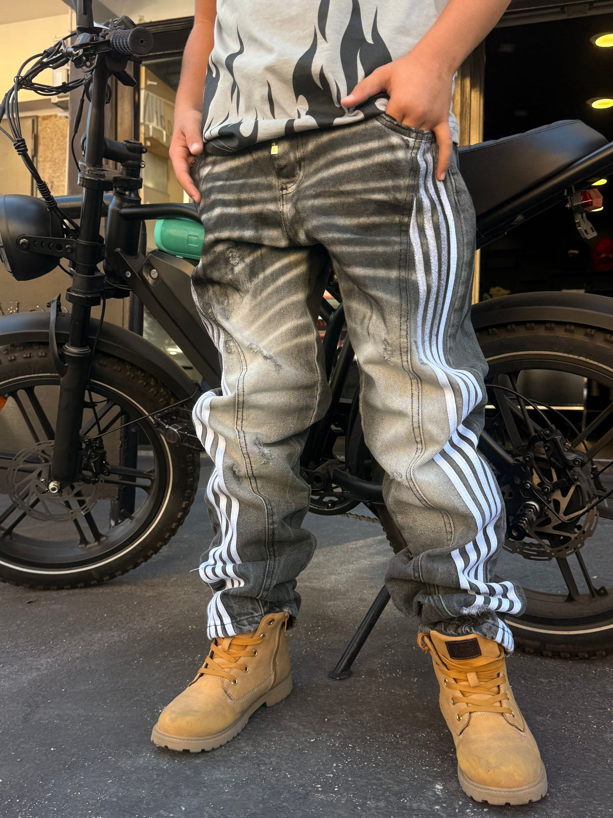 CB BAGGY 554 STRIPES BLACK - JEANS BIMBO - CIANOTIC