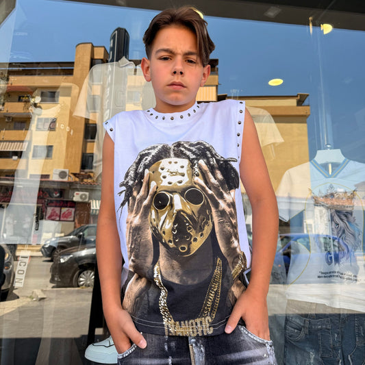 CB/SMANICATO/MASK T-SHIRT BIANCA - T-shirt bimbo - CIANOTIC