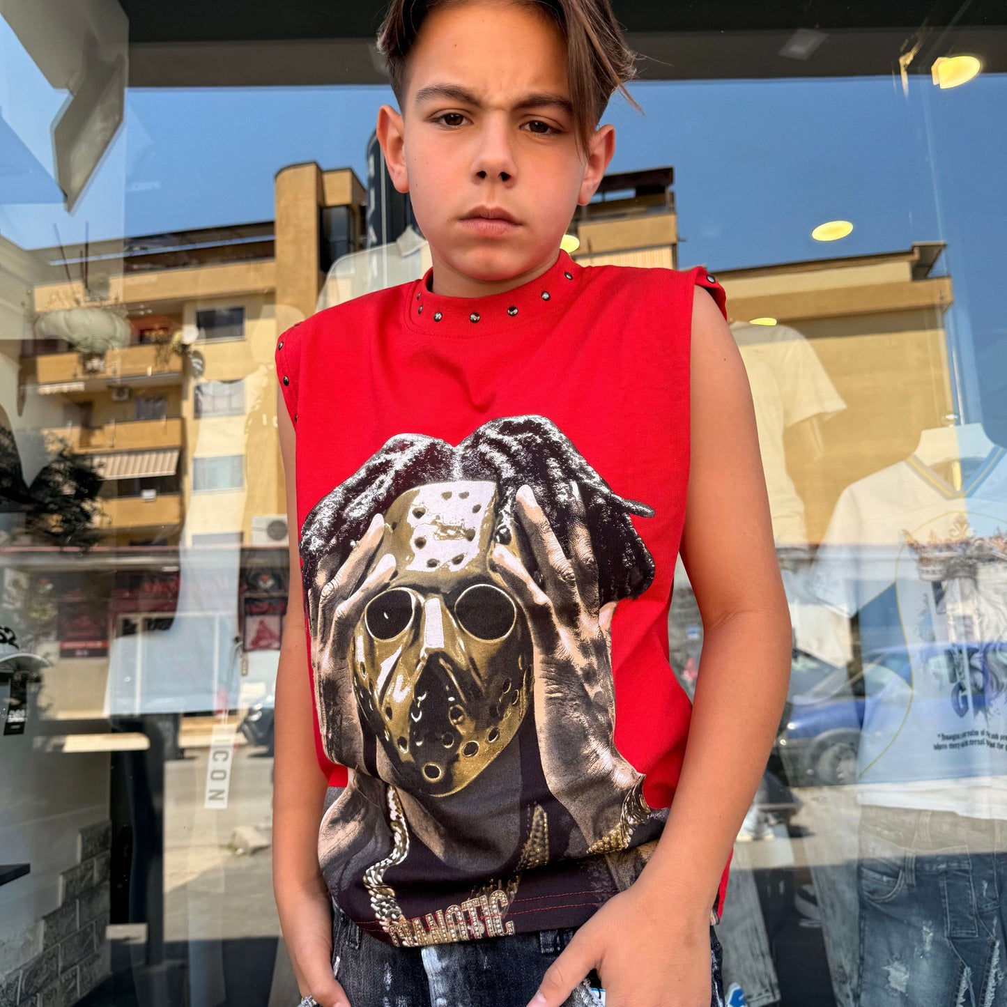 CB/SMANICATO/MASK T-SHIRT ROSSA - T-shirt bimbo - CIANOTIC