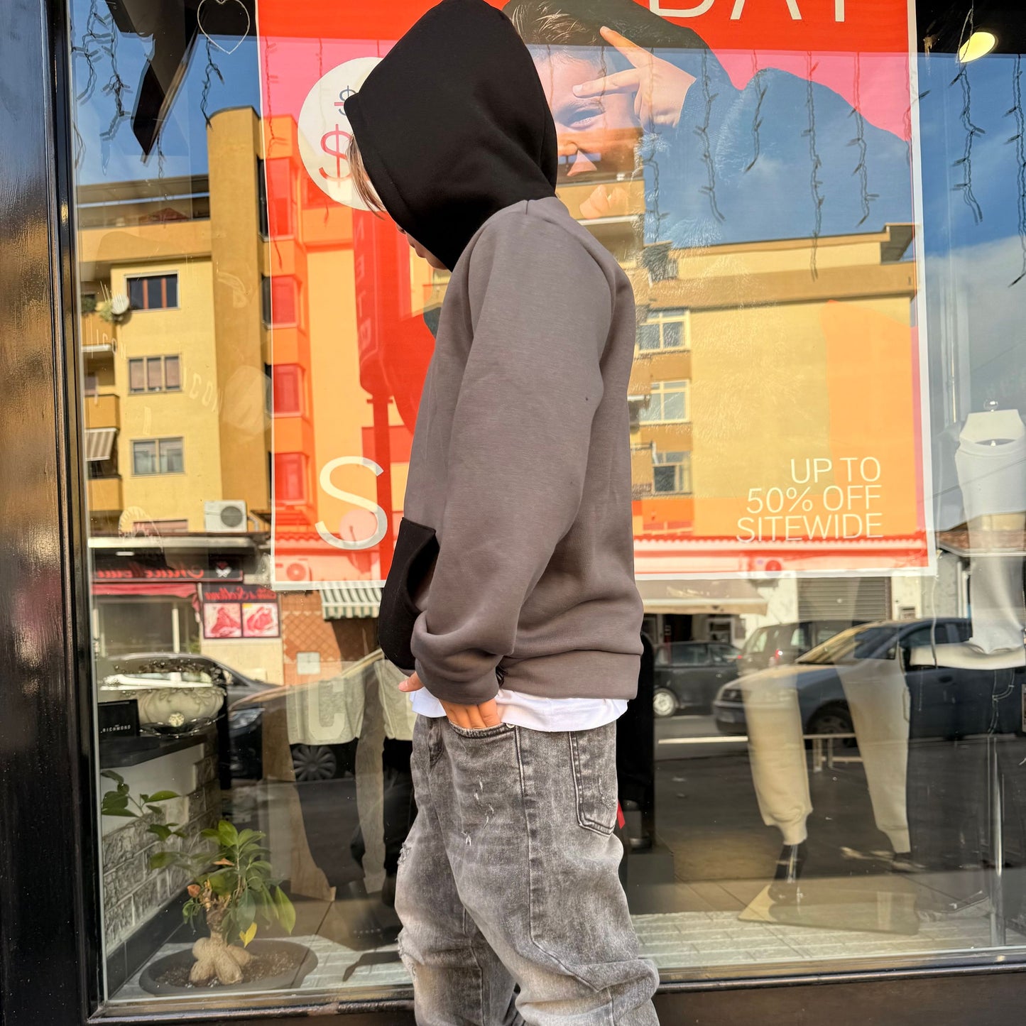 CB F/CL CONTRAST PIOMBO/NERA - felpa bimbo - CIANOTIC