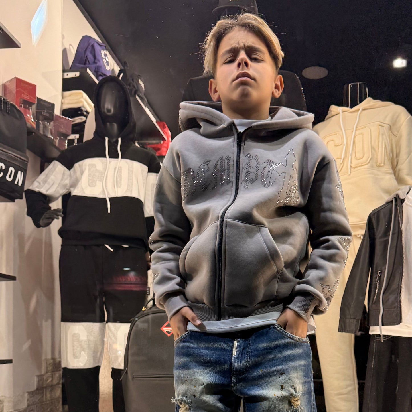 CBHOODIE ZIPPED DIAMOND GRIGIO - felpa bimbo - CIANOTIC