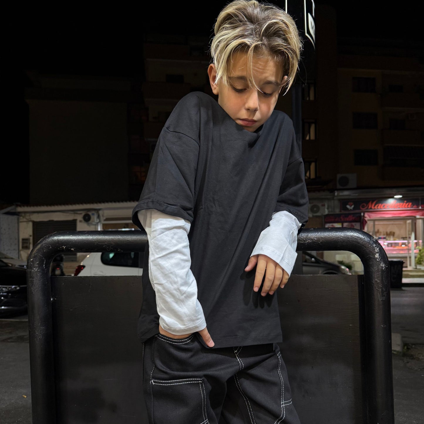 SF45 T-SHIRT MANICA LUNGA NERA - T-shirt bimbo - just man